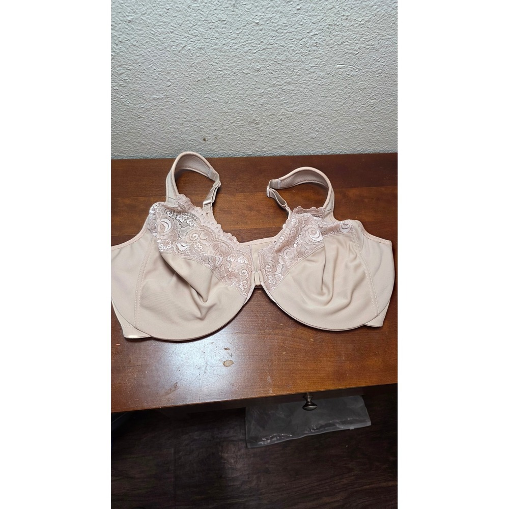 Glamorise Wonderwire Front Close Bra Womens 44F Beige Lace T-Back 1245